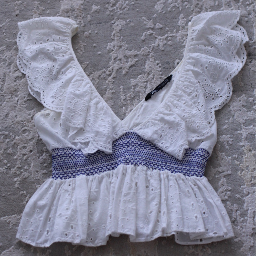 White and Blue ZARA top